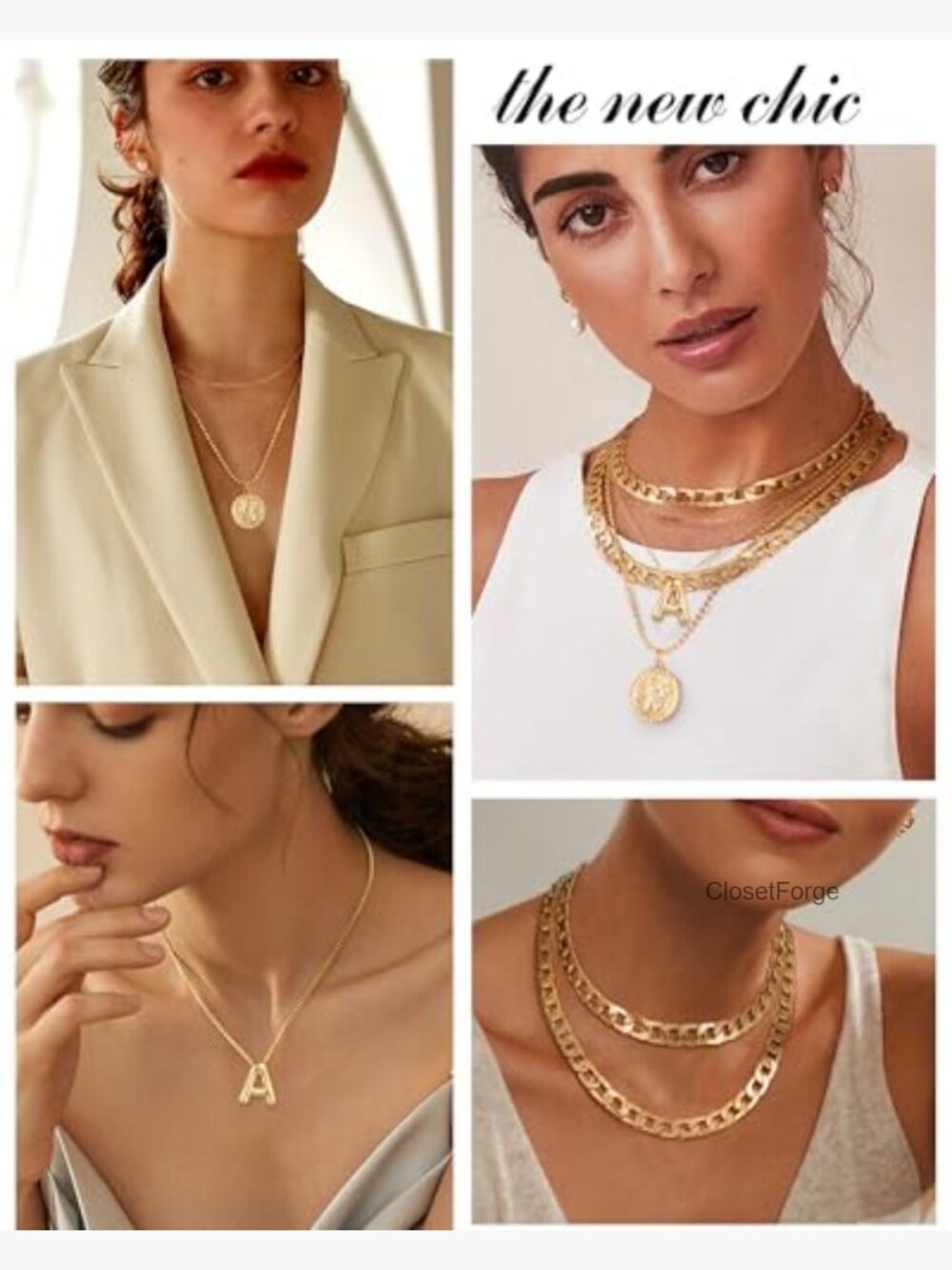 Layered Balloon Initial Coin Pendant Necklace Set 3-Chain Choker - Picture 3 of 7
